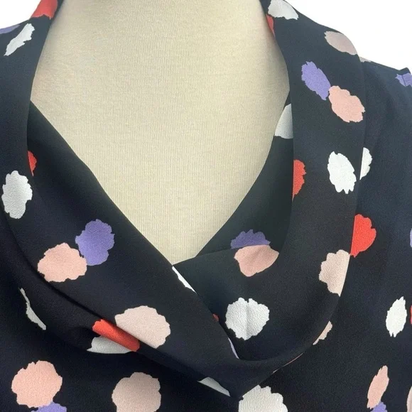 Black cowl neck polka dot sleeveless blouse. - Picture 3 of 7